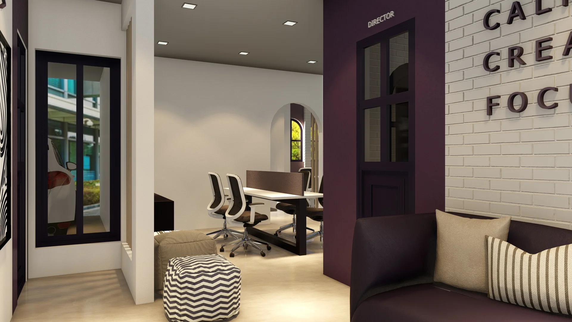 Office Interior Design, Sri Lanka, Colombo, Home to office conversion, Purple and white theme, relaxing area angle 4